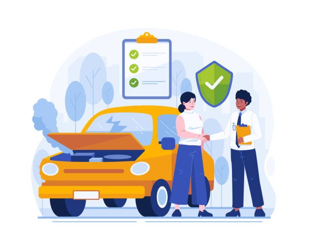 Vector illustration depicting the concept of car insurance, highlighting its importance in vehicle protection and financial security.
